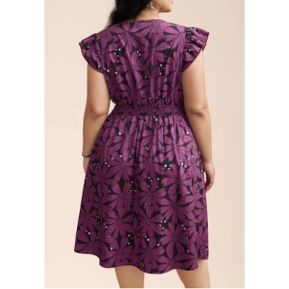 BLOOMCHIC 22-24 3X Plus Purple Floral Shirred Elastic Waist Knee Dress NWT B43 - Picture 2 of 11